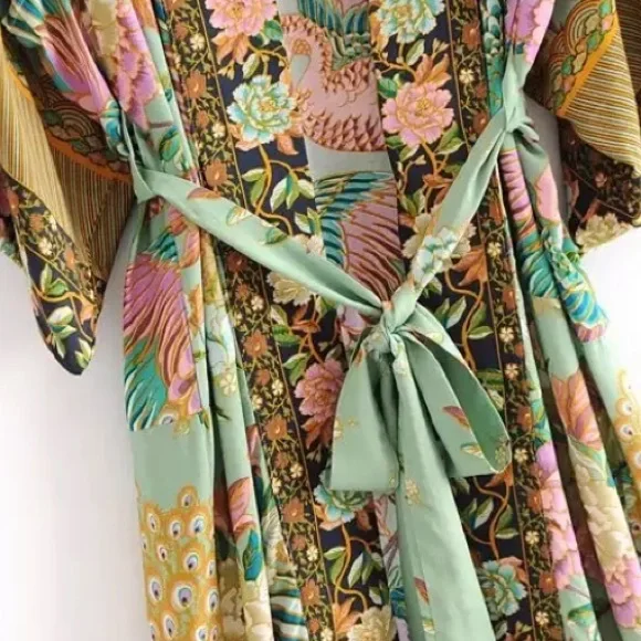 SOLD OUT Boho Peacock Feather Floral Kimono Duster Robe - Picture 9 of 9